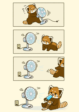 black_eyes black_nose chibi dot_eyes electric_fan feral food kemono open_mouth plushie popsicle simple_eyes sitting solo shi_nominmin ailurid mammal red_panda 2024 absurd_res hi_res