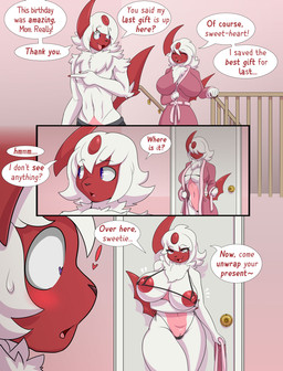 anthro areola big_breasts biped blush breasts clothed clothing dialogue duo female female_anthro fur genitals hair heart_eyes heart_symbol imminent_incest imminent_sex male multicolored_body nipples parent_incest pokemorph purple_body red_areola red_nipples skimpy speech_bubble tail text vulva white_body white_hair lysergide nintendo pokemon aphrodite_the_absol artemis_the_absol absol generation_3_pokemon pokemon_(species) comic english_text hi_res incest_(lore) mother_(lore) mother_and_child_(lore) mother_and_son_(lore) parent_(lore) parent_and_child_(lore) parent_and_son_(lore) son_(lore)