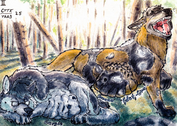 bone campfire drawing duo fatal_vore feral male male/male nature neck_bulge night swallowing unwilling_prey vore anxiousboar african_wild_dog canid canine canis domestic_dog german_shepherd herding_dog mammal pastoral_dog wolf absurd_res comic hi_res traditional_media_(artwork)