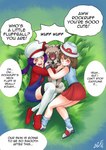 ambiguous_gender cuddling dialogue female feral grass group plant smile tail text trio witchfiend nintendo pokemon generation_7_pokemon human mammal pokemon_(species) rockruff english_text hi_res signature