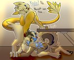 bodily_fluids cum cum_drip dialogue dripping ear_penetration fur genital_fluids in_one_ear_and_out_the_other looking_pleasured name_tag pawpads penetration white_body white_fur yellow_body yellow_fur frostidragon opalescent juke_(jukethefluff) koda_(kodahusky) canid canine canis domestic_dog husky mammal nordic_sled_dog rexouium spitz