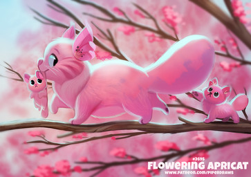 ambiguous_gender apricot_blossom apricot_tree black_eyes branch carrying_another feral flower flower_ears fruit_tree fur group humor pawpads pink_body pink_fur plant prunus_(flower) pun smile text tree visual_pun whiskers wood young young_feral piper_thibodeau domestic_cat elemental_creature felid feline felis flora_fauna mammal digital_media_(artwork) digital_painting_(artwork) english_text painting_(artwork) shaded url