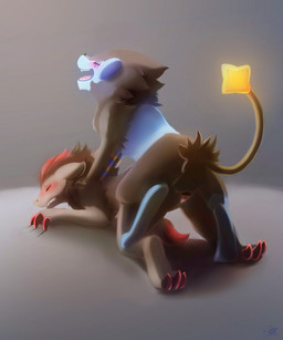 3_toes all_fours backsack balls bioluminescence black_body black_fur black_nose blue_body blue_fur blush claw_marks claws clenched_teeth doggystyle duo ears_back eyelashes feet female female_penetrated feral from_behind_position fur genitals glowing male male/female male_penetrating male_penetrating_female open_mouth penetration penile penile_penetration penis penis_in_vagina pivoted_ears red_body red_claws red_fur sex sharp_teeth snout tail teeth thin_tail toes tongue vaginal vaginal_penetration woollypoky nintendo pokemon generation_4_pokemon generation_5_pokemon luxray pokemon_(species) zoroark hi_res