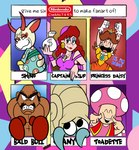 angry asian_clothing boxing_gloves clothing east_asian_clothing excited female handwear japanese_clothing kimono male money_bag nintendo_logo partitioning text worried pembrokewkorgi animal_crossing mario_bros nintendo pokemon punch-out!! six_fanarts_challenge twitter wario_land bald_bull captain_syrup princess_daisy shino_(animal_crossing) toadette deer demon fossil_pokemon generation_1_pokemon human mammal omanyte pokemon_(species) english_text meme