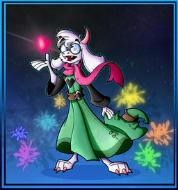 2_horns anthro barefoot black_sleeves claws clothed clothed_anthro clothing eyewear feet floppy_ears fully_clothed fully_clothed_anthro fur glasses green_clothing green_eyewear green_glasses green_robe hat headgear headwear heart_clothing heart_symbol holding_clothing holding_hat holding_headgear holding_headwear holding_object horn lop_ears male paws pink_horn pink_scarf robe scarf solo toe_claws white_body white_fur captaintdog deltarune undertale_(series) ralsei bovid caprine goat mammal 2026 hi_res