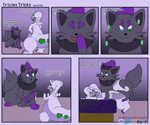animal_genitalia animal_penis big_penis body_size_growth equine_genitalia equine_penis genitals green_eyes hair heterochromia multicolored_body open_mouth open_smile penis purple_body purple_hair size_difference size_transformation smile snaggle_tooth spread_legs spreading text transformation x-ray_view velvet706 nintendo pokemon velvet_the_gooey_dragon generation_5_pokemon generation_6_pokemon goodra pokemon_(species) zorua absurd_res comic hi_res watermark