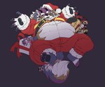 anthro belly christmas_clothing christmas_headwear clothing costume countershading eyewear feet glasses group hat headgear headwear holidays humanoid_hands male obese obese_male overweight overweight_male santa_costume santa_hat simple_background size_difference draggintoucan christmas lifewonders tokyo_afterschool_summoners bael_(tas) bathym_(tas) nyarlathotep_(tas) seth_(tas) sitri_(tas) canid canine canis jackal mammal 2021 absurd_res hi_res unavailable_at_source