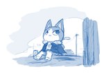 3_toes :3 anthro barefoot bottomless closed_smile clothed clothing dipstick_tail feet fingers fur happy jacket low-angle_view male markings mouth_closed outside power_lines raised_tail shirt sitting smile solo tail tail_markings three-quarter_view toes topwear hidane animal_crossing nintendo tom_(animal_crossing) domestic_cat felid feline felis mammal 2020 blue_and_white character_name digital_media_(artwork) full-length_portrait monochrome portrait sketch