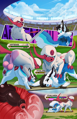 1_horn animal_genitalia animal_penis animal_vulva anus backsack balls battle black_nose bodily_fluids bulge butt canine_genitalia canine_penis canine_vulva cervical_penetration claws cum cum_in_uterus cum_in_vagina cum_inside dominant dominant_male dragging erection eyebrows female feral forehead_gem from_behind_position gem genital_fluids genitals head_tuft heart_symbol horn internal knot knotted_penis knotting larger_male male male/female melee_weapon mounting paws penetration penis pokemon_battle polearm precum presenting presenting_hindquarters quadruped rear_view scythe scythe_horn scythe_tail seductive sex size_difference smaller_female smile standing tail tail_anus tongue tongue_out tuft uterus vaginal vaginal_fluids vaginal_penetration vulva weapon white_body sajik mythology nintendo pokemon artemis_the_absol ithilwen_galanodel absol dragon eevee generation_1_pokemon generation_3_pokemon mythological_creature mythological_scalie pokemon_(species) scalie absurd_res comic hi_res