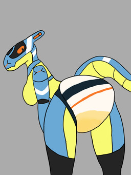 anthro blue_body bodily_fluids butt clothed clothing diaper diaper_only female genital_fluids looking_at_viewer looking_back padded presenting presenting_hindquarters topless unclean_diaper urine used_diaper using_diaper wearing_diaper wet_diaper wetting wetting_diaper yellow_body paddedsynth elise_(paddedsynth) synth_(vader-san) 3:4 hi_res