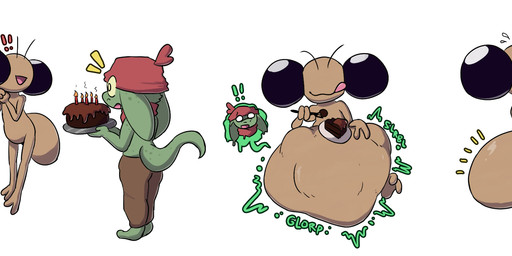 anthro cake dessert digestion duo fatal_vore food male unwilling_prey vore voonboon mythology acarine arachnid arthropod goblin mite mythological_creature hi_res