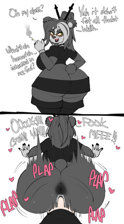 accessory alternative_fashion anthro anthro_penetrated anus big_butt black_boots black_bottomwear black_clothing black_footwear black_lips black_nails black_shirt black_skirt black_topwear black_vulva boots bottomwear bracelet butt choker cigarette clothing colored_nails dialogue duo ear_piercing ear_ring eyewear female female_on_human female_penetrated first_person_view footwear from_behind_position genitals glasses goth green_eyes hair hair_accessory hair_sticks hand_on_hip heart_symbol holding_cigarette holding_object huge_butt human_on_anthro human_penetrating human_penetrating_anthro human_penetrating_female human_pov ineffective_clothing interspecies jewelry legwear lips looking_back makeup male male/female male_on_anthro male_penetrating male_penetrating_anthro male_penetrating_female male_pov microskirt miniskirt multicolored_hair nails necklace penetrating_pov penetration penile penile_penetration penis_in_vagina piercing plap_(sound) ponytail profanity ring ring_piercing running_makeup sex shirt shoes skirt text thigh_boots thigh_highs topwear vaginal vaginal_penetration vulva wearing_glasses wide_hips guillion blizzard_entertainment warcraft ame_kaori bear giant_panda human mammal pandaren absurd_res comic english_text hi_res