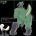 anthro anus big_butt butt dialogue_box duo flaccid genitals male male/male mask penis moonydoony mythology undertale_(series) rg01_(undertale) rg02_(undertale) dragon lagomorph leporid mammal mythological_creature mythological_scalie rabbit reptile scalie 1:1