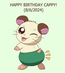 bottomwear clothing feral fur happy_birthday logo looking_at_viewer looking_back looking_back_at_viewer male male_feral one_eye_closed pants rear_view simple_background solo text white_body white_fur wink pichu90 hamtaro_(series) cappy_(hamtaro) cricetid hamster mammal rodent 2024 artist_logo dated english_text hi_res