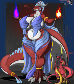 4_fingers anthro athletic athletic_anthro athletic_female belly big_breasts big_tail biped bottomwear bracelet breasts bulge claws clothed clothing curvy_figure detailed_navel digitigrade duo exposure_variation female fingers front_view glowing glowing_eyes green_eyes hair horn huge_breasts huge_tail huge_thighs jewelry larger_female loincloth long_torso looking_at_viewer love_handles male markings master mature_anthro mature_female melee_weapon mostly_nude muscular muscular_anthro muscular_male navel non-mammal_breasts polearm pose red_body red_skin royalty scales seductive size_difference slightly_chubby slightly_chubby_female smaller_male spear standing tail thick_tail thick_thighs topless tribal tribal_clothing voluptuous weapon white_belly white_body white_skin wide_hips clerian mythology zitara_(clerian) dragon kobold mythological_creature mythological_scalie scalie 2020 absurd_res alpha_channel digital_media_(artwork) hi_res pinup