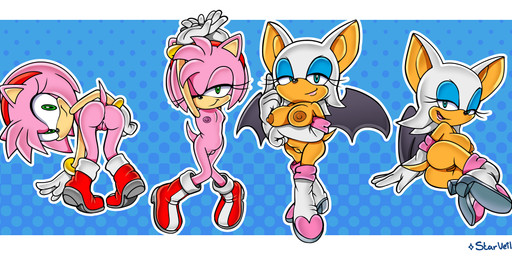 accessory anthro anus areola bat_wings big_areola big_breasts big_nipples boots breasts butt clothing duo eyeshadow female footwear genitals gloves green_eyes hair hair_accessory hairband handwear high_heeled_boots high_heels huge_areola huge_breasts huge_nipples looking_at_viewer looking_back looking_back_at_viewer makeup membrane_(anatomy) membranous_wings mostly_nude multicolored_body nipples on_style pink_body pink_hair shoes smile smiling_at_viewer tan_body two_tone_body vulva wings hexanne sega sonic_the_hedgehog_(series) amy_rose rouge_the_bat bat eulipotyphlan hedgehog mammal 2025 absurd_res digital_media_(artwork) hi_res