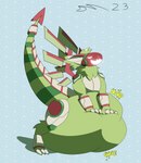 armor belly big_belly digestion_noises fully_inside fur green_body green_fur horn machine male oral_vore plate_armor raised_wings red_horn soft_vore vore wings dirtymac protogen absurd_res hi_res