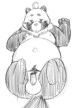 anthro balls erection genitals kemono male moobs overweight overweight_anthro overweight_male penis simple_background solo tongue tongue_out white_background chiro_(artist) canid canine mammal raccoon_dog tanuki 2015 monochrome