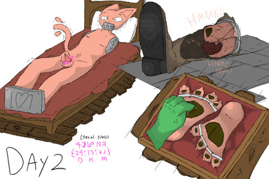 ambiguous_gender anthro bodily_fluids boots bound clothing crying curling_toes duo feet footwear gag genitals helpless magic male male/ambiguous penis portal portal_amputation questionable_consent scent scent_play shoe_sniffing shoes sniffing sniffing_clothes sock_gag socks tail tears thinking_with_portals tickle_torture tickling tickling_feet whining showtheash domestic_cat felid feline felis mammal 3:2 absurd_res hi_res