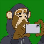 anthro bloodshot_eyes cellphone clothing electronics green_background hoodie male nft parody phone simple_background smartphone solo taking_picture topwear misterpickleman bored_ape_yacht_club nft_monkey ape haplorhine mammal primate 1:1 lol_comments reaction_image