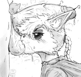 anthro ball_suck balls black_sclera bodily_fluids braided_hair braided_ponytail cloak clothing cum dripping duo fellatio genital_fluids genitals grumpy hair male male/male oral penile penis ponytail precum precum_drip pubes sex side_view sith sucking sweat throbbing throbbing_penis vein veiny_penis theserg mythology anton_barkowitz apollo_caelum alien canid canine dragon mammal mythological_creature mythological_scalie scalie greyscale hi_res monochrome