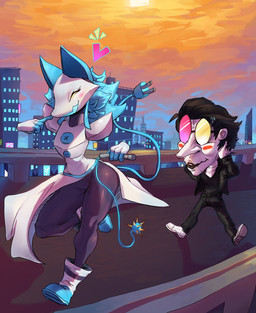 anthro big_butt black_clothing blush butt clothed clothing dress duo eyelashes female hair holding_object holding_weapon legwear machine male male/female open_mouth tight_clothing weapon whip white_clothing wide_hips digimier deltarune undertale_(series) spamton_g._spamton tasque_manager darkner domestic_cat felid feline felis human mammal robot hi_res