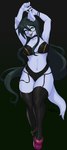 black_bra black_choker black_clothing black_hair black_jewelry black_legwear black_necklace black_thigh_highs black_underwear bra breasts choker clothing eyewear female footwear front_view glasses green_background green_eyes hair jewelry legwear long_hair looking_at_viewer medium_breasts necklace pose simple_background socks solo tail thigh_highs tongue tongue_out underwear white_body white_skin galactic-overlord homestuck ms_paint_adventures jade_harley animal_humanoid canid canid_humanoid canine canine_humanoid dog_humanoid humanoid mammal mammal_humanoid dated full-length_portrait hi_res portrait signature