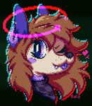 ambiguous_gender anthro blep clothing one_eye_closed solo tongue tongue_out wink waka dawrk canid canine canis goo_creature jackal mammal digital_media_(artwork) pixel_(artwork) portrait