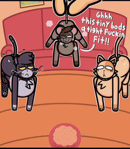 breast_growth breasts brown_body brown_fur busty_feral dark_body dark_fur female feral fur glowing glowing_eyes green_eyes group growth male tan_body tan_fur text trio conditional_dnp mykendyke cheesepuff_(mykendyke) cookie_(mykendyke) stray_(mykendyke) tammy_(mykendyke) arthropod domestic_cat felid feline felis fly_(animal) human insect mammal mouse murid murine rodent animated hi_res no_sound short_playtime video