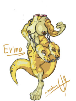 1_leg 2_heads anthro barbell_piercing breasts chain countershading detachable detachable_head female headless looking_at_viewer modular multi_head nipple_barbell nipple_piercing nipples non-mammal_breasts non-mammal_nipples nude one_eye_closed piercing simple_background solo text white_background wink winking_at_viewer yellow_body yellow_countershading marhans european_mythology irish_mythology mythology dullahan reptile scalie snake 2026 3:4 character_name hi_res