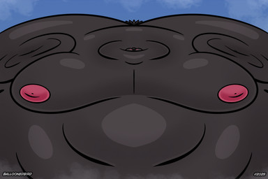 anthro beak belly big_belly black_beak black_body blush cloud copyright_symbol day feathers head_tuft huge_belly hyper hyper_belly looking_at_viewer male moobs morbidly_obese morbidly_obese_anthro morbidly_obese_male nipples non-mammal_nipples obese obese_anthro obese_male orange_eyes outside overweight overweight_anthro overweight_male pink_nipples solo symbol tail tail_feathers tuft balloonedbird tuba_(balloonedbird) avian bird corvid corvus_(genus) crow oscine passerine 2025 hi_res