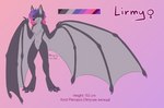 anthro chest_tuft countershade_torso countershading female gradient_hair hair membrane_(anatomy) membranous_wings nude pink_hair purple_hair smile solo text tuft wings fox.sbox lirmy bat fruitbat mammal absurd_res cyrillic_text english_text hi_res model_sheet