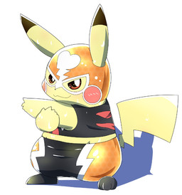 3_toes ambiguous_gender bodily_fluids clothing cosplay_pikachu_(costume) dipstick_ears ear_markings feet markings mask midriff multicolored_ears semi-anthro simple_background smile solo sweat toes white_background yellow_body yellow_skin tatu_wani nintendo pokemon pikachu_libre generation_1_pokemon pikachu pokemon_(species) 2018 aliasing digital_media_(artwork) hi_res