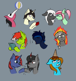 apple ball dessert dreadlocks duo eating female feral fire fist_bump food fruit gesture grey_background hair horn ice_cream male mask plant reading screaming simple_background solo marsminer hasbro my_little_pony mythology fan_character equid equine mammal mythological_creature mythological_equine unicorn digital_media_(artwork) headshot_portrait hi_res multiple_images portrait sketch_page