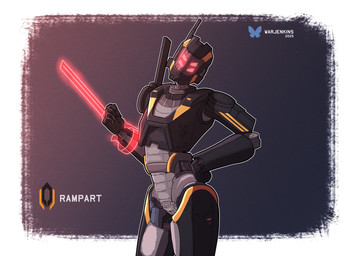 4_eyes black_body blade female looking_at_viewer machine multi_eye red_eyes simple_background solo standing text weapon warjenkins bioware electronic_arts mass_effect mass_effect_3 humanoid robot robot_humanoid 2025 absurd_res digital_media_(artwork) english_text hi_res signature