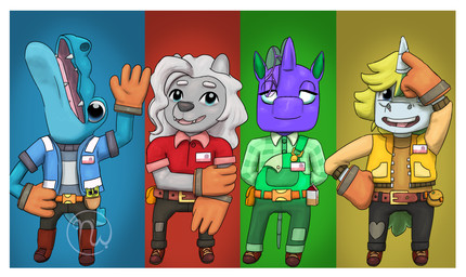 3_horns 4_fingers anthro arms_bent belt belt_buckle belt_pouch black_bottomwear black_clothing black_pants blonde_hair blue_background blue_body blue_clothing blue_eyes blue_fur blue_jacket blue_scales blue_shirt blue_tail blue_topwear boots border bottomwear brown_belt brown_boots brown_clothing brown_footwear brown_gloves brown_handwear brown_shoes buckle button_(fastener) carton closed_smile clothed clothing eyebrows facial_horn female female_anthro fingers food footwear fruit fur gesture gloves green_background green_clothing green_hair green_inner_ear green_overalls green_shirt green_tail green_topwear grey_body grey_fur grey_nose group hair half-closed_eyes hand_on_hip hand_on_own_arm hand_on_own_hip handwear head_tilt horn jacket larger_anthro larger_female larger_male light logo long_hair looking_at_viewer male male_anthro mane medium_hair mouth_closed multi_horn multicolored_hair name_tag narrowed_eyes nose_horn nose_scar open_clothing open_jacket open_mouth open_smile open_topwear orange_(fruit) overalls pants patch_(fabric) pattern_clothing pattern_shirt pattern_topwear pink_scar pink_tongue plaid plaid_clothing plaid_shirt plaid_topwear plant purple_body purple_eyes purple_horn purple_mane purple_skin purple_tail red_background red_polo_shirt scales scar shirt shoelaces shoes simple_background size_difference smaller_female smile smiling_at_viewer straight_legs tail tongue topwear translucent_tail two_tone_hair two_tone_tail utility_belt waving waving_at_viewer wavy_hair white_border white_eyebrows white_hair white_horn yellow_background yellow_body yellow_clothing yellow_fur yellow_jacket_(clothing) yellow_shirt yellow_topwear skywater eternal_forwardness friendship_is_magic hasbro moving_out_(series) my_little_pony mythology azrael_(tertia) fan_character nathile_tiduna ocelia_(tertia) rita_yoshimi_tiduna sol_bright alligatorid azurlligator canid canine canis changeling_(mlp) crocodilian equid equine mammal mythological_creature mythological_equine reptile scalie unicorn wolf wolvoon absurd_res adobe_photoshop_(artwork) artist_logo colored crossover digital_drawing_(artwork) digital_media_(artwork) english_description flat_colors hi_res lighting shaded adopted_(lore) adopted_daughter_(lore) adoptive_father_(lore)