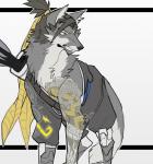 clothed clothing feral fur hair male solo tattoo windwttom blizzard_entertainment overwatch hanzo_(overwatch) canid canine canis mammal wolf 2018 digital_media_(artwork) hi_res