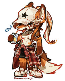 anthro baseball_cap clothing ear_piercing eye_patch eyewear female hat headgear headwear piercing simple_background solo tongue tongue_out white_background noname_myeong jeanne_(noname_myeong) canid canine fox mammal absurd_res hi_res