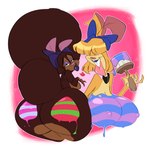 2020 absurd_res accessory angora_rabbit anthro berry_wabeet_(slb) big_breasts big_butt blonde_hair bodypaint bow_(feature) bow_accessory bow_ribbon breasts brown_body brown_fur brush buckteeth butt carrie_wabeet_(slb) collar domestic_rabbit duo eyeshadow female fur green_eyes hair hair_accessory hair_bow hair_over_eyes hair_ribbon half-closed_eyes heart_symbol hi_res holding_object huge_butt lagomorph leporid lips looking_at_viewer makeup mammal medium_breasts narrowed_eyes nipples nude oryctolagus paint paintbrush purple_eyeshadow purple_lips rabbit rear_view ribbons side_boob slb teeth tied_ears tongue tongue_out wide_hips