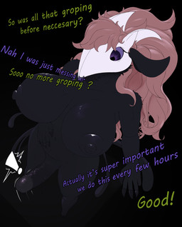 anthro big_breasts breasts dialogue female goo_transformation intersex intersex/male male purple_eyes text transformation thehuskylord arty_(ascendedarty) auri_(thehuskylord) avian bird bovid caprine corvid goat mammal oscine passerine absurd_res english_text hi_res tagme