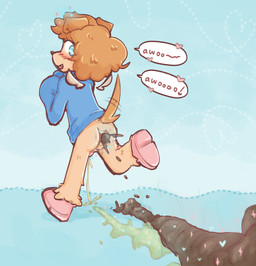animal_genitalia animal_penis anthro anus barking blush bodily_fluids canine_genitalia canine_penis clothing dog_tail erection excessive_feces feces feces_pile feces_trail floating_wings fur genital_fluids genitals hair heart_font heart_symbol hearts_around_text hooves horn howl hyper hyper_feces looking_at_viewer magic male orange_hair oversized_clothing oversized_sleeves oversized_sweater oversized_topwear peeing penis pooping running scatplay simple_background solo sparkles sweater text text_with_heart topwear unicorn_horn unusual_anatomy unusual_wings urine urine_stream walking watersports wings brdzandbiscuits mythology gin_the_puppycorn canid canine canis domestic_dog equid equine mammal mythological_creature mythological_equine unicorn unidog english_text hi_res