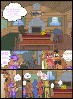 beak blue_eyes bow_tie brown_body building chair clothed clothing curtains dialogue eyebrows fireplace furniture group hat headgear headwear house inside knocking machine orange_eyes pink_cheeks pink_eyes propeller_hat purple_body purple_eyes red_body sofa speech_bubble standing top_hat window wood andiiiematronic five_nights_at_freddy's five_nights_at_freddy's_world scottgames adventure_toy_chica_(fnaf) adventure_withered_bonnie_(fnaf) adventure_withered_chica_(fnaf) adventure_withered_foxy_(fnaf) adventure_withered_freddy_(fnaf) jayjay_(fnaf) animatronic avian bear bird canid canine chicken fox galliform humanoid lagomorph leporid mammal phasianid rabbit robot 2017 comic hi_res