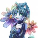 accessory anthro black_nose blue_body blue_fur blue_hair bodysuit clothing female flower fur hair hair_accessory jewelry kemono plant short_hair skinsuit solo tight_clothing white_body white_fur s_mino930 nintendo star_fox krystal_(star_fox) canid canine fox mammal 1:1