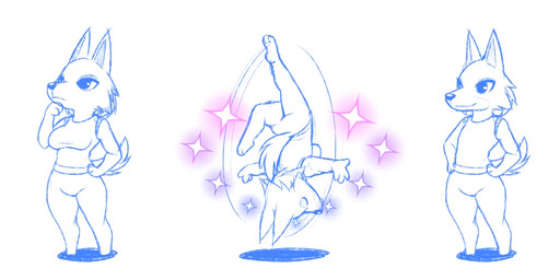 after_transformation anthro breasts crossgender female flipping flipping_over ftm_transformation gameplay_mechanics gender_transformation hand_on_hip jumping male medium_breasts mtf_crossgender solo sparkles tail thinking transformation dakkpasserida animal_crossing nintendo fang_(animal_crossing) canid canine canis mammal wolf 2:1 digital_drawing_(artwork) digital_media_(artwork) sketch