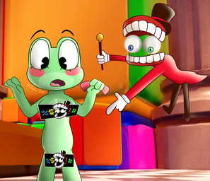 anthro baton blush blush_stickers bow_ribbon caine_censorship censor_bar clothing coat duo female gloves handwear hat headgear headwear heterochromia humor male nude shocked symbol tailcoat teeth top_hat topwear soder_cat glitch_productions the_amazing_digital_circus caine_(tadc) ribbit_(tadc) amphibian frog humanoid tooth_creature censored digital_media_(artwork) hi_res