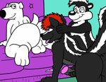 anthro butt_sniffing group male male/male masturbation sniffing tbfm family_guy looney_tunes warner_brothers brian_griffin pepe_le_pew rex_mathison canid canine canis domestic_dog mammal mephitid skunk