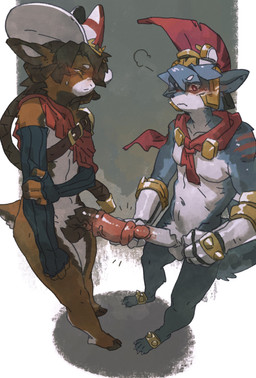 animal_genitalia animal_penis anthro arm_markings arm_warmers armor armwear blush blush_lines brown_body brown_hair cape claws clothing countershading crotch_tuft dipstick_ears duo ear_markings equine_genitalia equine_penis erection galea gauntlets genitals gloves hair handwear hooved_toes hooves humanoid_genitalia humanoid_penis kissing looking_at_genitalia looking_at_penis male male/male markings mostly_nude multicolored_ears narrowed_eyebrows penis penis_kissing penis_size_difference red_cape red_clothing red_eyes scut_tail short_tail shoulder_markings tail toe_claws touching_tips tuft vein veiny_penis white_body white_countershading yellow_eyes juo1 canid canine canis equid equine horse mammal wolf hi_res