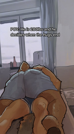 anthro arm_around_partner bed bottle bottomwear boxer_briefs butt butt_focus clothing container curtains_open denim denim_bottomwear denim_clothing denim_shorts duo furniture laying_on_another male male/male on_bed pawpads rear_view shorts sofa tail underwear window freakdan1el arches_(game) echo_(series) echo_project he_is_280_lbs_and_he_decides_when_the_hugs_end cameron_wilson devon_ortega bear brown_bear canid canine canis coyote mammal ursine absurd_res hi_res meme