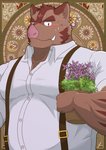 anthro blush bodily_fluids brown_body brown_fur clothing detailed_background fur humanoid_hands kemono male musclegut muscular shirt solo sweat topwear ortwin_rd knights_college hermann_(knights_college) mammal suid suine sus_(pig) wild_boar 2021 hi_res