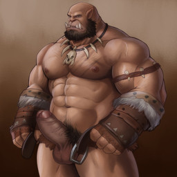 5_fingers armband bald balls beard belt big_muscles big_penis body_hair brown_body brown_nipples brown_penis brown_skin chest_hair clothing erection facial_hair fingerless_gloves fingers foreskin genitals gloves handwear huge_muscles humanoid_genitalia humanoid_hands humanoid_penis humanoid_pointy_ears jewelry male muscular muscular_humanoid muscular_male necklace nipples not_furry partially_retracted_foreskin penis pointy_ears pubes scar simple_background solo thick_penis tusks vein veiny_muscles yellow_eyes adios blizzard_entertainment warcraft ogrim humanoid orc 1:1 2020 hi_res